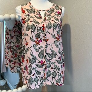 C&E sleeveless top blouse size medium light pink floral leaves little cutout